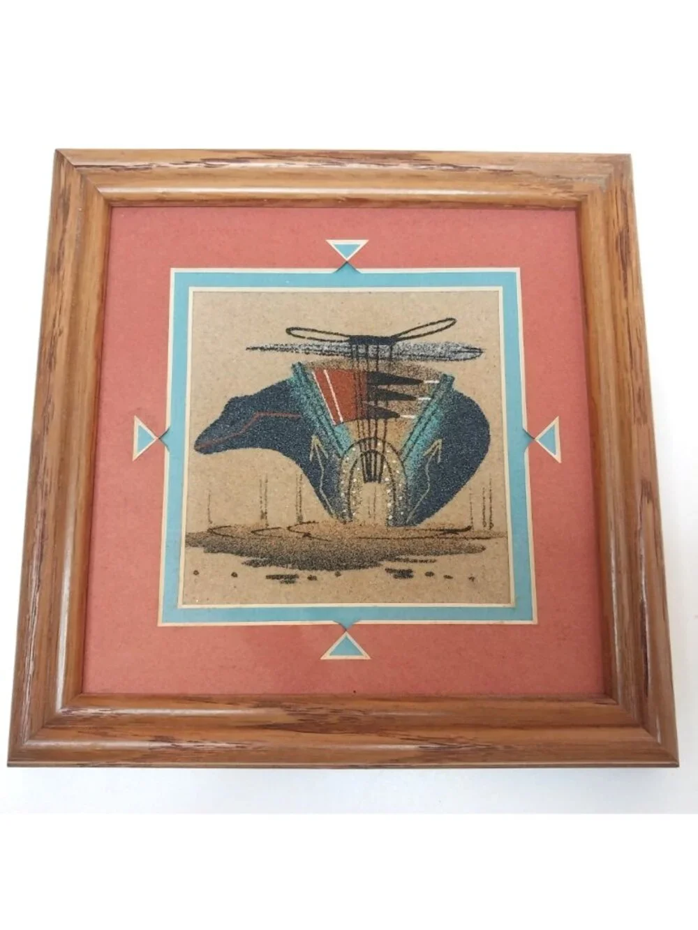Navajo Sandpainting Signed Begay Rustic Wooden Frame 7